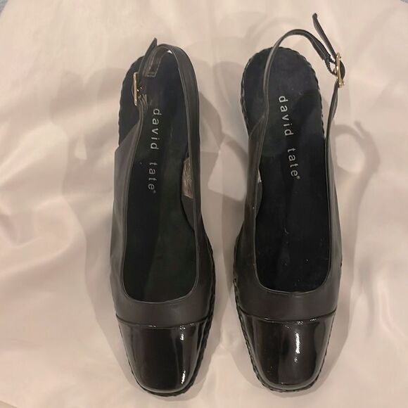 DAVID TATE BLACK LEATHER SLINGBACK ESPADRILLES. NEW - Picture 3 of 7
